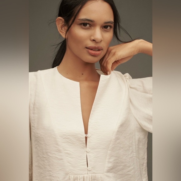 Anthropologie Puff Sleeve Textured Cream Blouse sz S - Picture 3 of 5